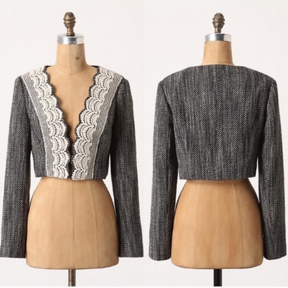 Anthropologie Jackets & Blazers - Anthropologie Tabitha Lace Cropped Tweed Blazer 2